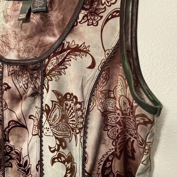 SERENADE Vintage Y2K Boho Sheer Burnout Floral Velvet Whimsygoth Cami, Brown- L - Picture 4 of 7